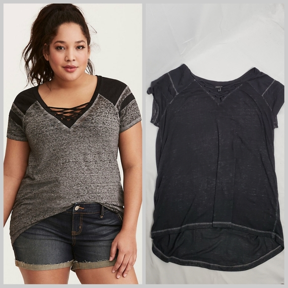 torrid Tops - TORRID burnout lace up short sleeve football tee
